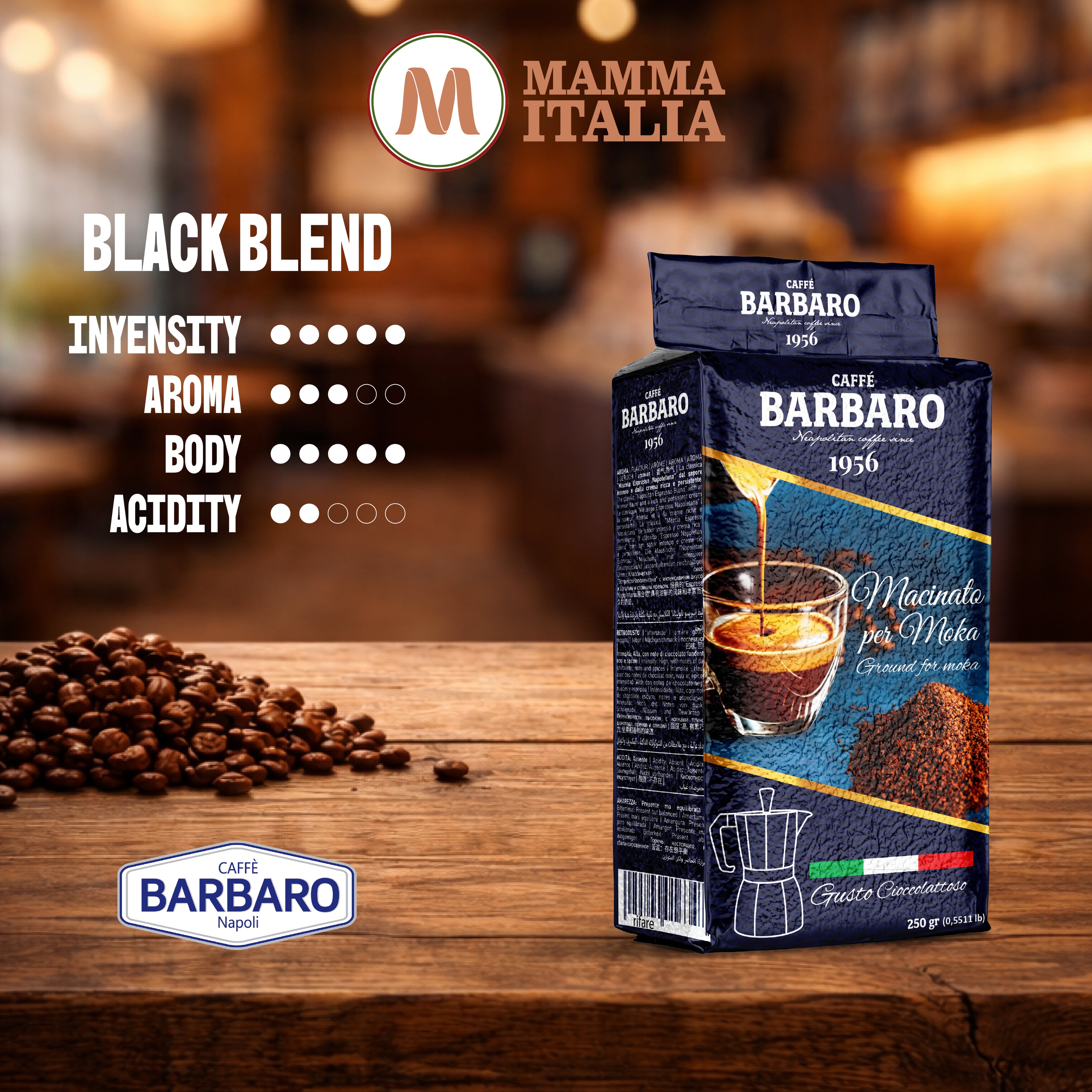 Black Blend Ground Coffee for Moka – 250 g (Pack of 2)